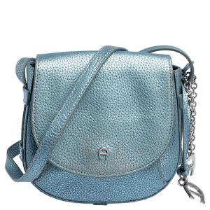 Aigner Metallic Blue Leather Flap Crossbody Bag
