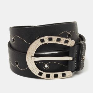 Aigner Black Leather Whipstitch Buckle Belt 85 CM