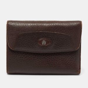 Aigner Brown Leather Logo Flap Trifold Wallet