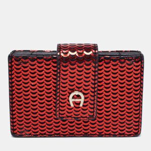 Aigner Red Embossed Leather Compact Wallet
