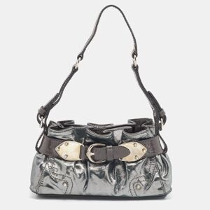 Aigner Metallic Grey Shimmering Patent and Leather Baguette Bag