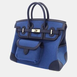 Hermes Navy Blue Toile H Swift Leather Palladium Hardware Birkin Cargo 25 Bag