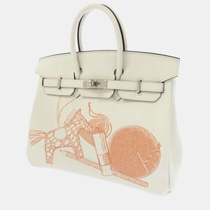 Hermes White Swift Leather Palladium Hardware In And Out Birkin 25 Bag