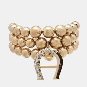 Aigner Bedazzled Gold Plated Crystal Logo Bracelet