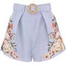 ZIMMERMANN lexi tuck linen shorts with floral motif  - Light blue - female - Size: 0