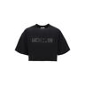 MONCLER cropped t-shirt with sequin logo  - Black - female - Size: Small