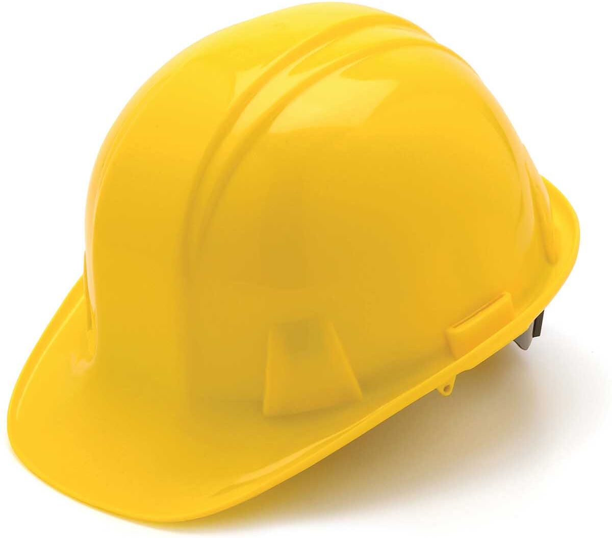 Yellow Hard Hat - Safety Helmet - 4 Point Ratchet Suspension - 16 Each