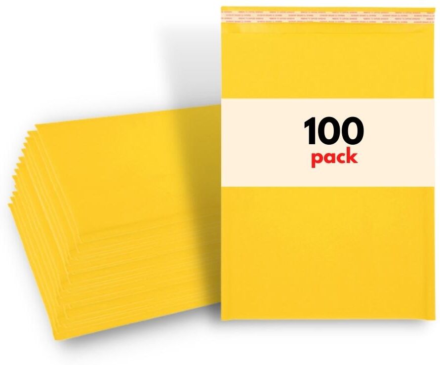 7.25" x 9.75" Yellow Kraft Bubble Mailers - #DVD - 100 Mailers/Case