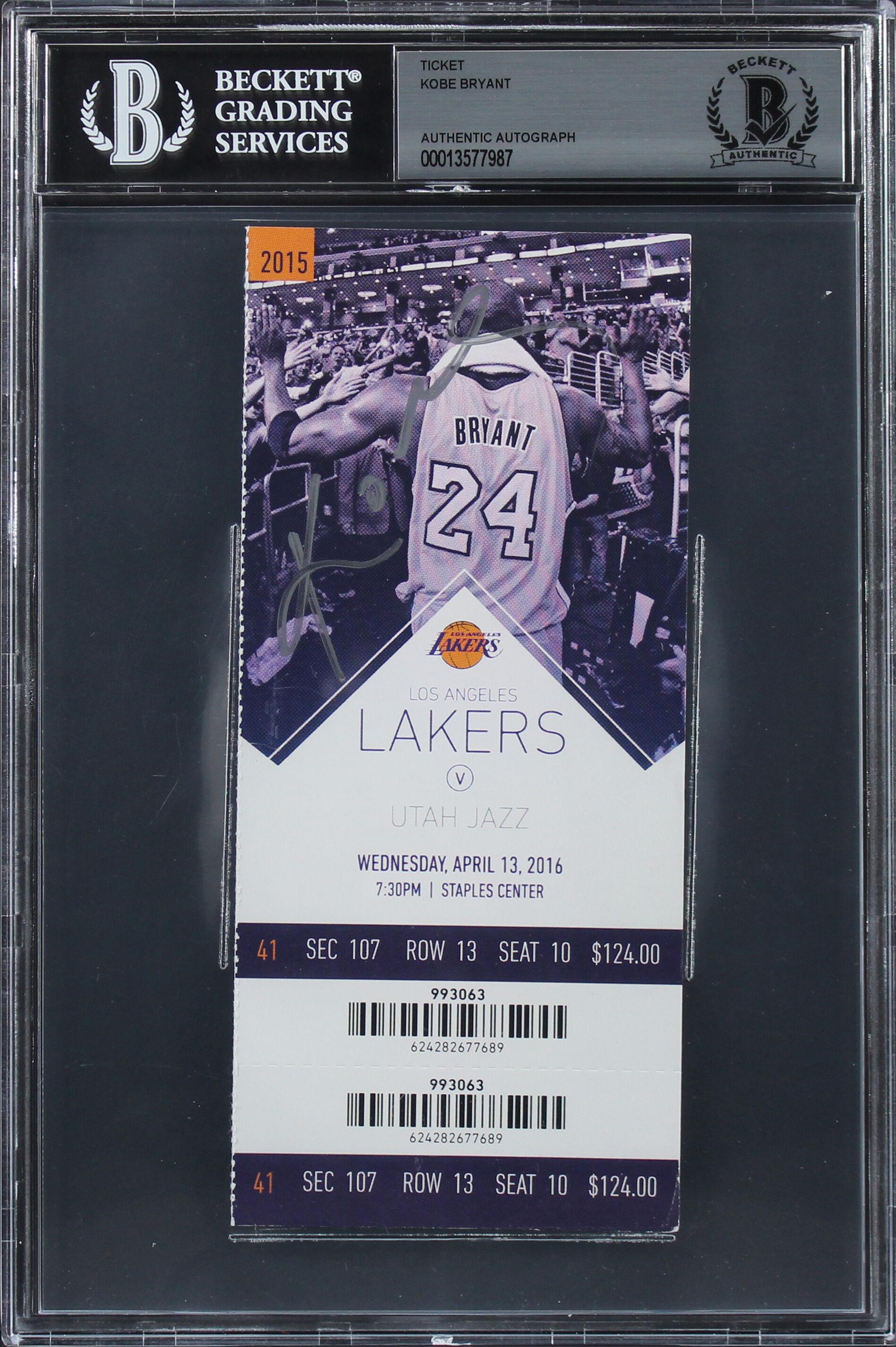 Press Pass Collectibles Lakers Kobe Bryant Authentic Signed Final Game Ticket Stub BAS Slabbed