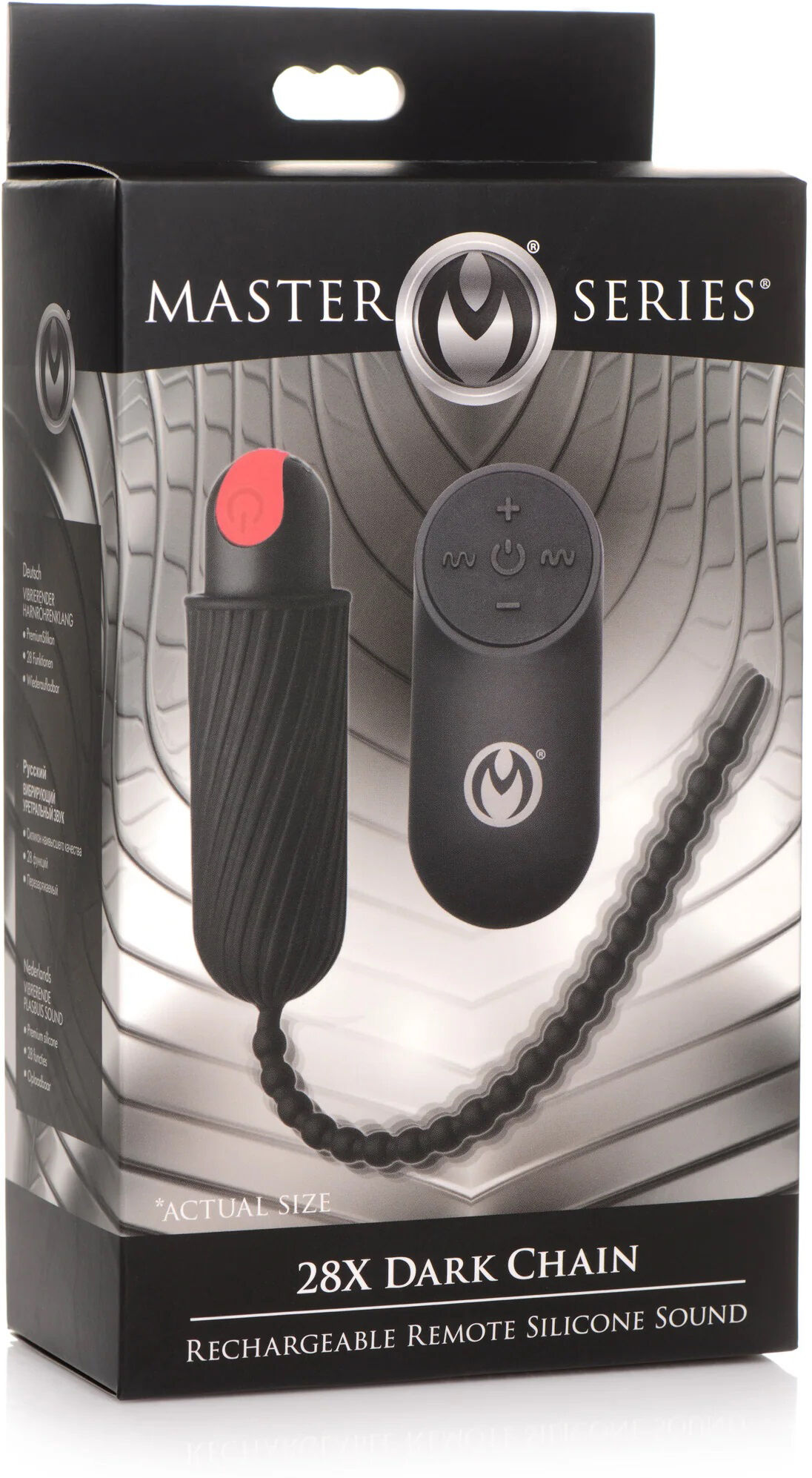 XR Brands Master Series 28x Dark Chain Rechargeable Remote Silicone Sound - Black