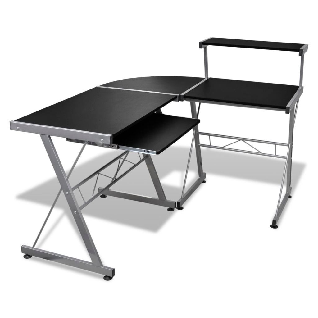 Computer Desk with Pullout Keyboard Tray Lshaped Black - Home Improvement