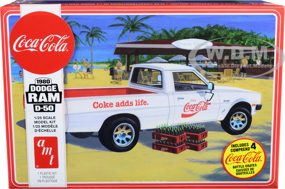 Skill 3 Model Kit 1980 Dodge Ram D-50 Pickup Truck Coca-Cola Four Bottle Crates 1/25 Scale Model by AMT