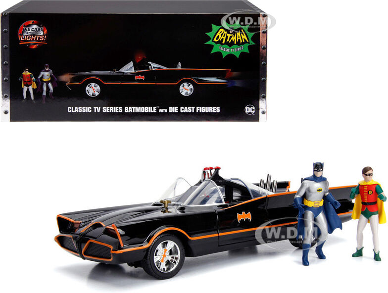 Classic TV Series Batmobile with Working Lights and Diecast Batman and Robin Figures 80 Years of Batman 1/18 Diecast Model Car by Jada