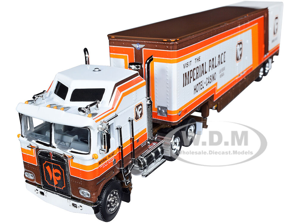 First Gear/DCP Kenworth K100 COE Aerodyne Sleeper Cab and Kentucky Moving Trailer White and Brown with Stripes Visit Imperial Palace Hotel and Casino Las Vegas Fallen Flag Series 1/64 Diecast Model by DCP/First Gear
