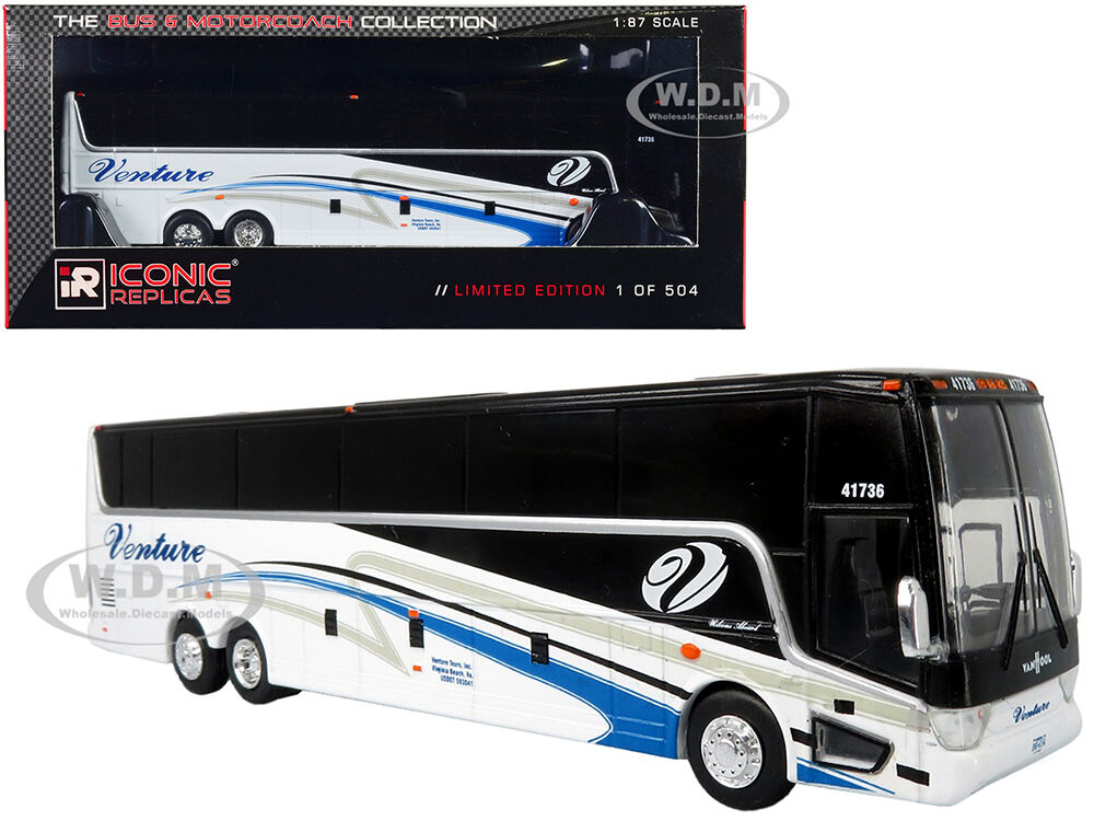 Van Hool TX45 Coach Bus Venture Tours White The Bus & Motorcoach Collection Limited Edition to 504 pieces Worldwide 1/87 (HO) Diecast Model by Iconic Replicas