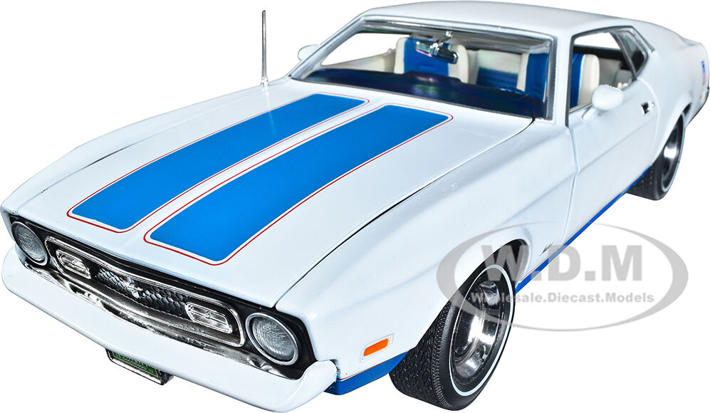 1972 Ford Mustang Sprint White with Blue Stripes Class of 1972 American Muscle Series 1/18 Diecast Model Car by Auto World