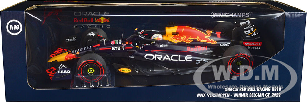 Red Bull Racing RB18 #1 Max Verstappen Oracle Winner F1 Formula One Belgian GP (2022) with Driver Limited Edition to 420 pieces Worldwide 1/18 Diecast Model Car by Minichamps