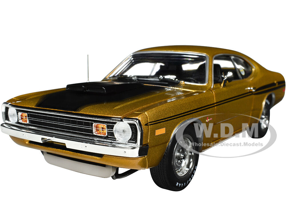 Mr Norms 1972 Dodge Demon GSS SuperCharged Gold Metallic with Black Stripes and Hood American Muscle Series 1/18 Diecast Model Car by Auto World