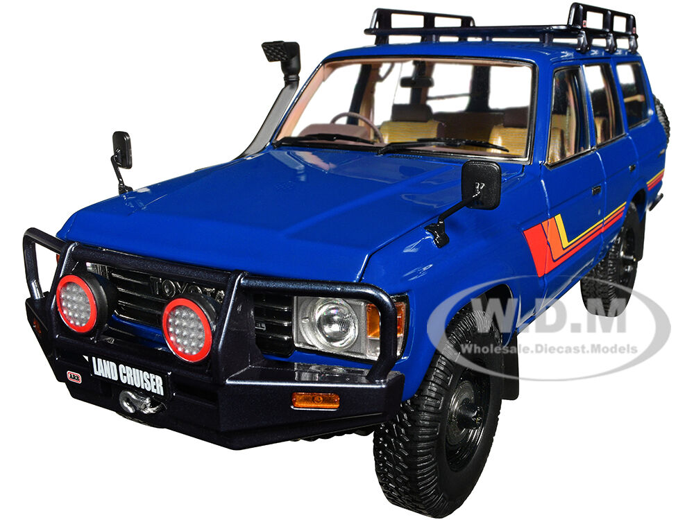 Toyota Land Cruiser 60 RHD (Right Hand Drive) Blue with Stripes and Roof Rack with Accessories 1/18 Diecast Model Car by Kyosho