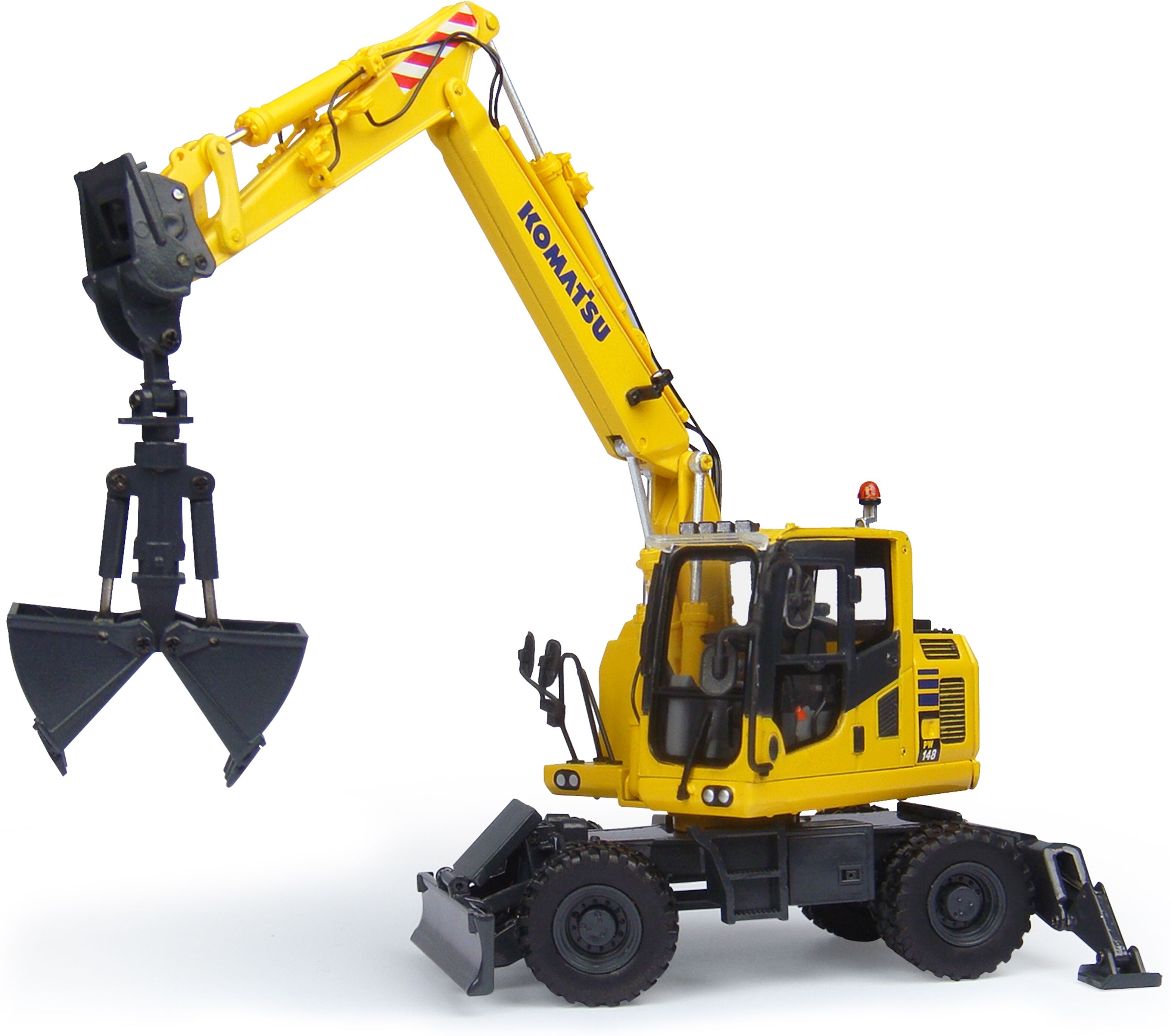 Komatsu PW148-10 Wheeled Excavator with Clamshell Bucket 1/50 Diecast Model by Universal Hobbies