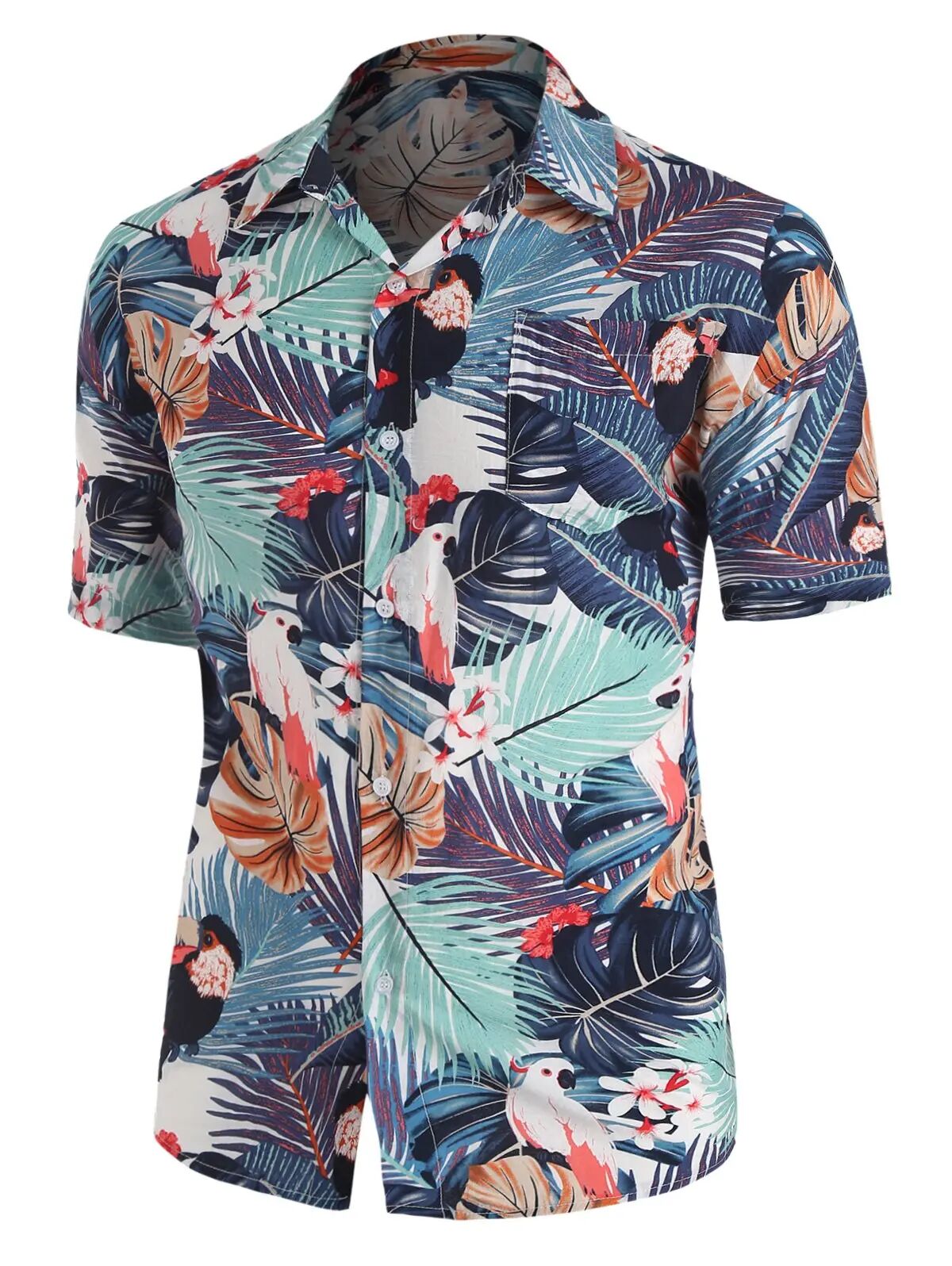 Clothing Online Pocket Rainforest Print Short Sleeves T-Shirt 3xl Cadetblue