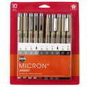 Pigma Micron Pen 10 Piece Set Gray and Black