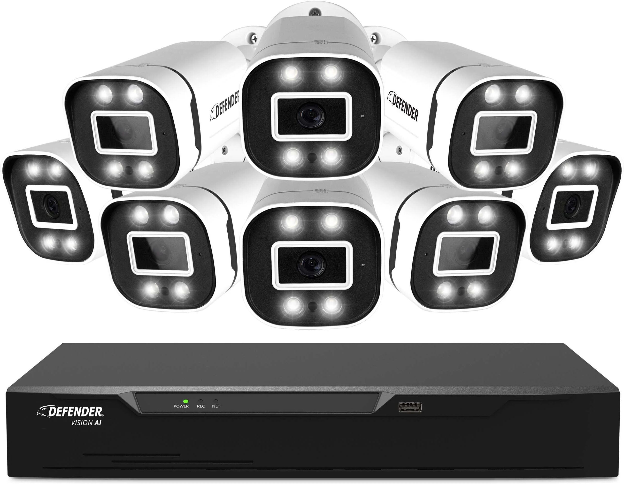 Defender Cameras 4K Vision AI Smart Artificial Intelligence DVR Security System With 8 Wired Deterrence Cameras