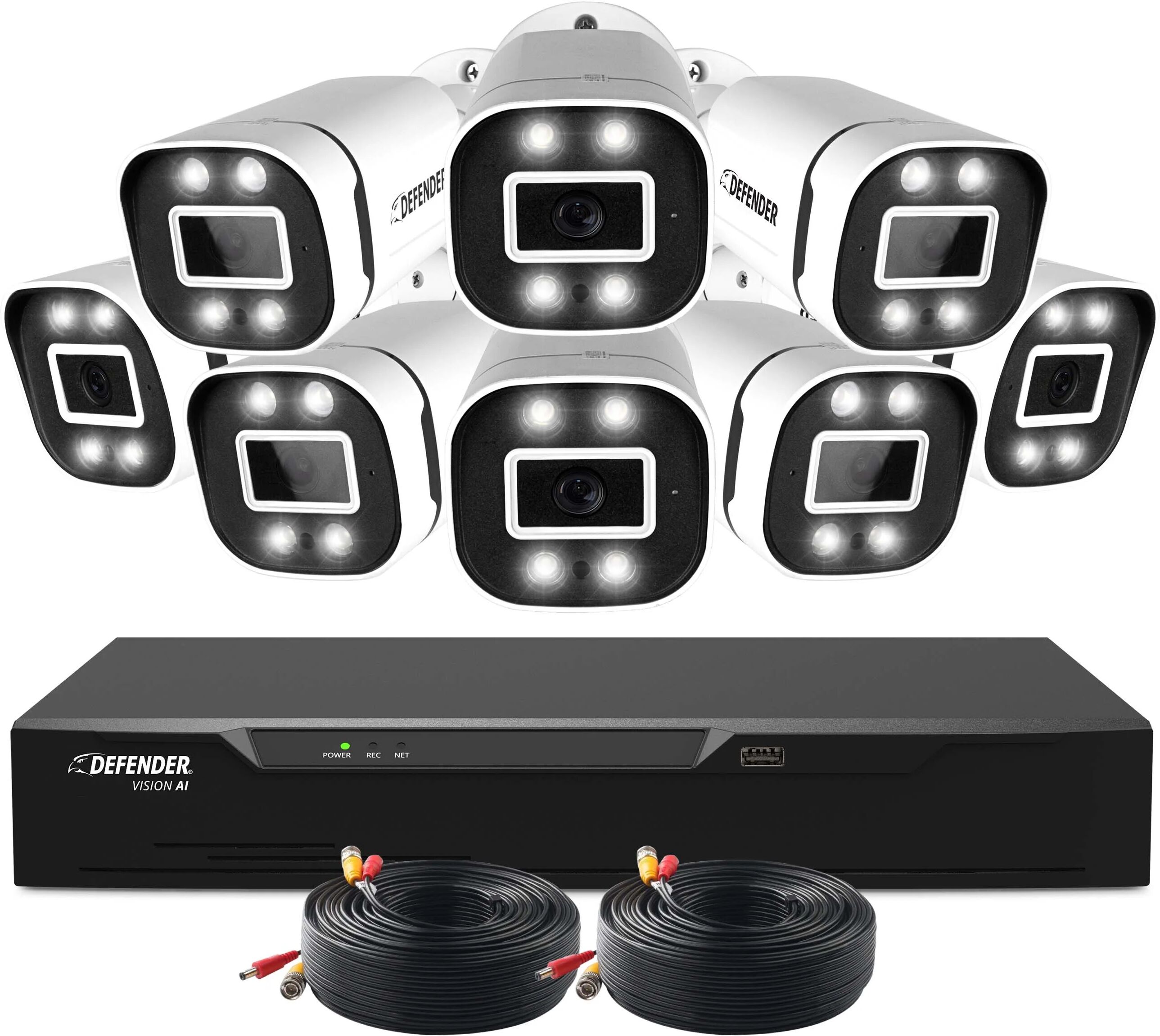 Defender Cameras EXCLUSIVE BUNDLE: 4K Vision AI Ultra HD DVR Security System / 8 Wired Deterrence Cameras