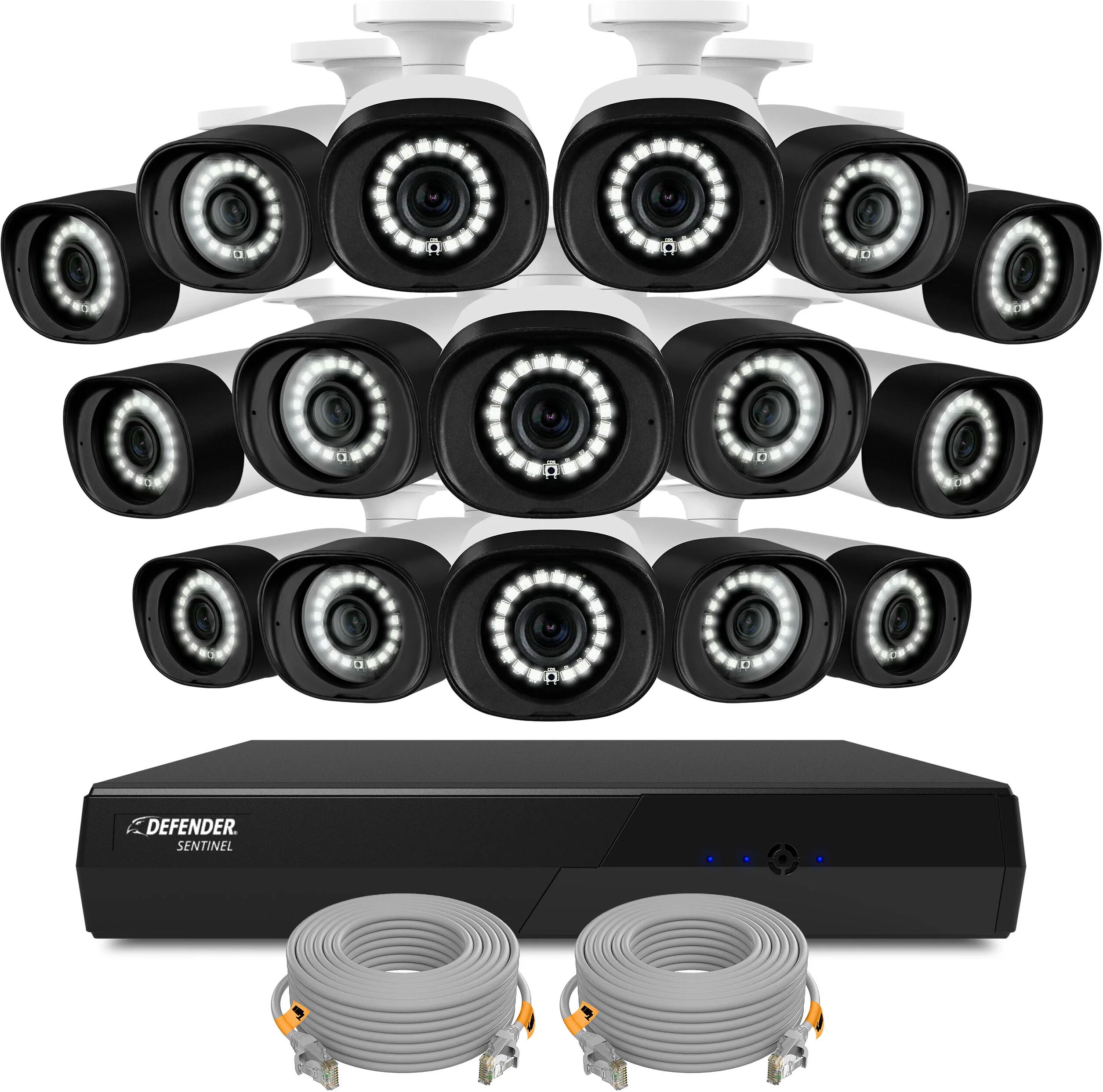 Defender Cameras EXCLUSIVE BUNDLE: Sentinel 4K Ultra HD Wired 16 Channel PoE NVR Security System / 16 Cameras