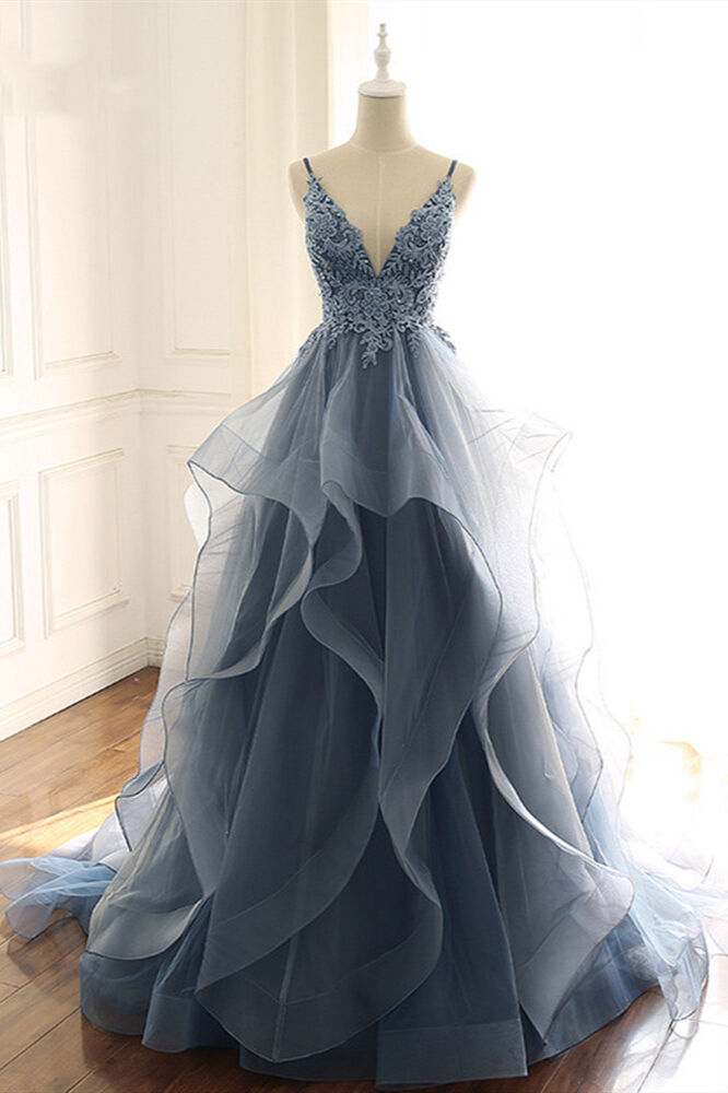 BM Bridal BMbridal Chic Tulle Spaghetti Straps V-Neck Prom Dresses with Appliques Online