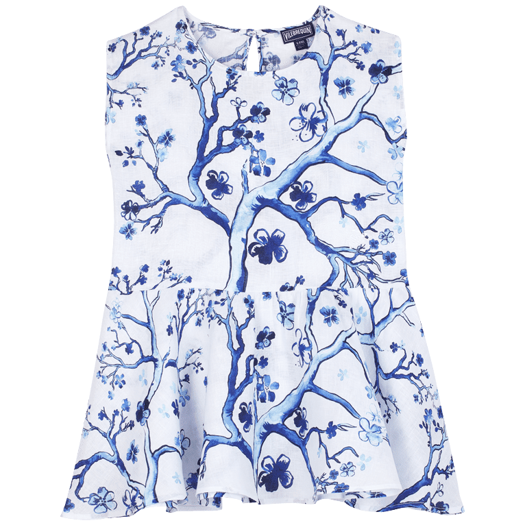 Vilebrequin Linen Girls Dress Cherry Blossom - Dress - Gustavia - Blue - Size 8 - Vilebrequin