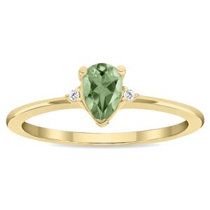 Szul Women's Pear Shaped Green Amethyst and Diamond Classic Band in 10K Yellow Gold