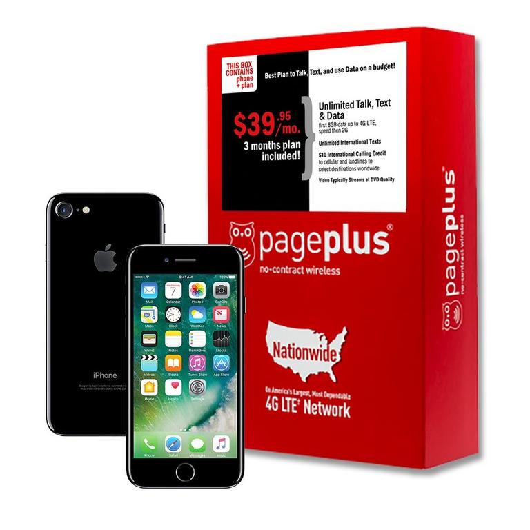 Apple Refurbished Apple iPhone 7 32 GB RFB Black Phone and Page Plus Prepaid 3 Month $39.95 Unlimited Plan Bundle Apple GameStop