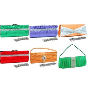 groupon MKP collection Women's Rhinestone satin pleated evening bag clutch 90285-Orange in Silver Small