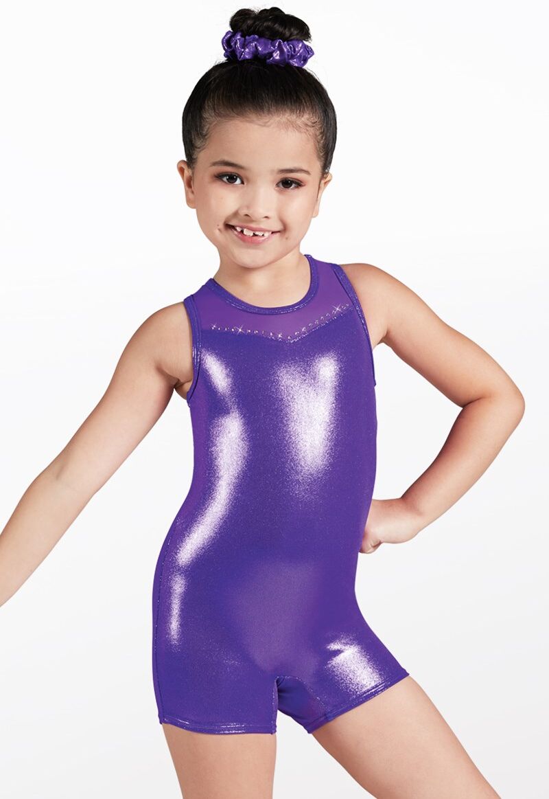 Balera Dancewear Gymnastic Leotards - Crystal Metallic Biketard - NEON PURPLE - Large Child - ML11580