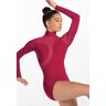 Balera Performance Dance Leotards - Asymmetric Mesh Plunge Leotard - SCARLET - Medium Child - 14627