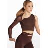 Balera Performance Dance Tops - Asymmetric Mesh Sleeve Crop - Chocolate - Medium Adult - 15598