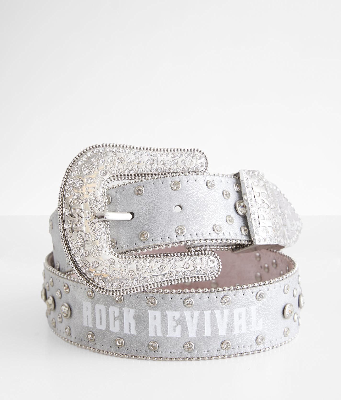 Rock Revival Glitz Leather Belt  - Grey - female - Size: Small