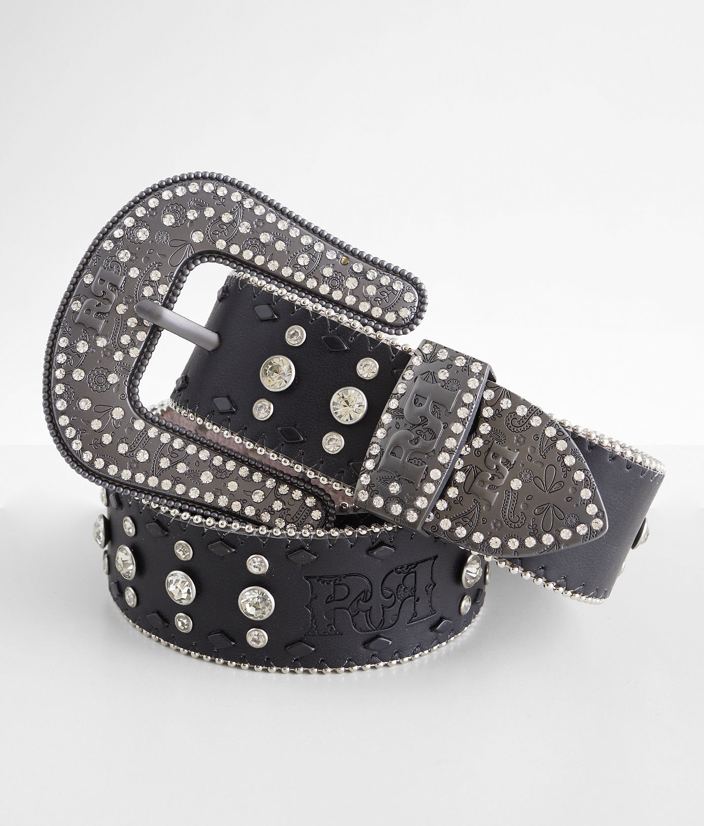 Rock Revival Glitz Leather Belt  - Black - female - Size: Small