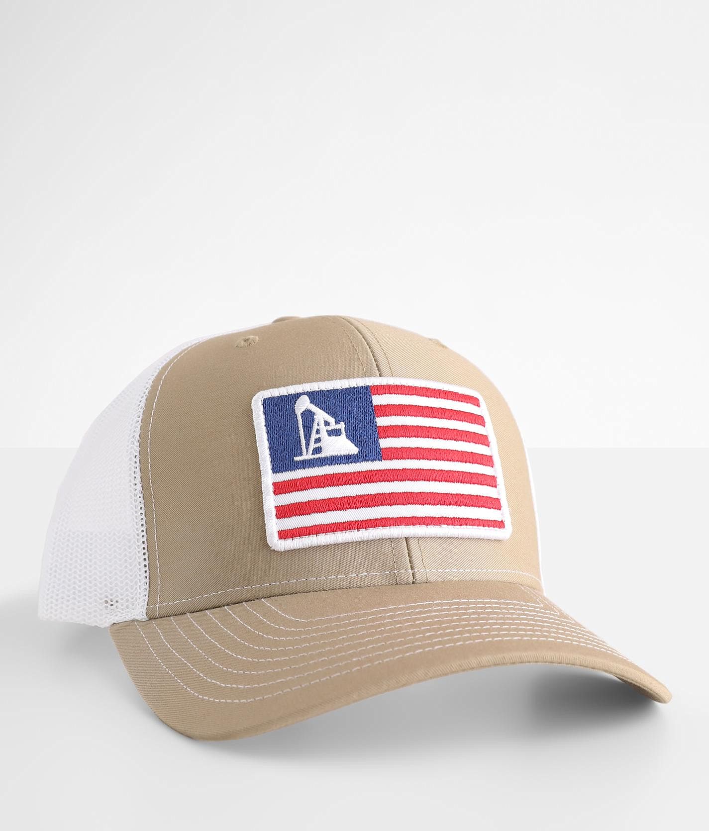 Ariat Oil Rig Flag Patch Trucker Hat  - Khaki;White - male