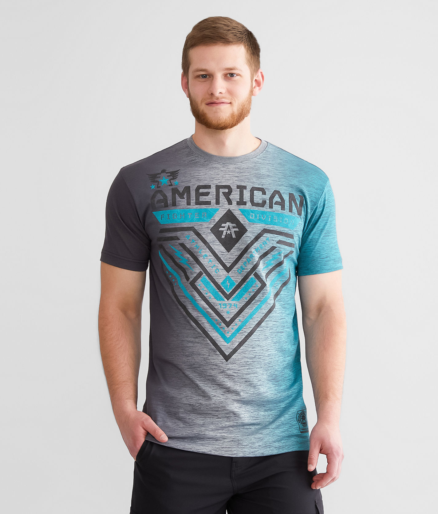 American Fighter Crystal River T-Shirt  - Grey;Turquoise - male - Size: 4X-Large