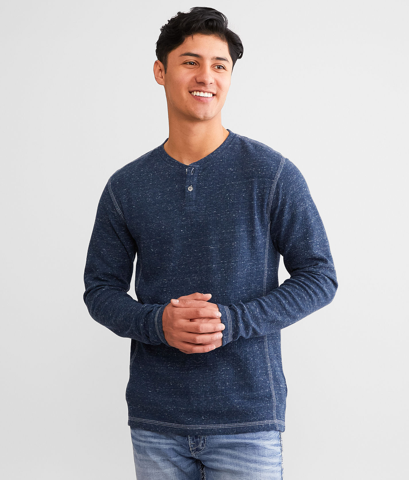 BKE Plated Jersey Henley  - Blue - male - Size: 2L