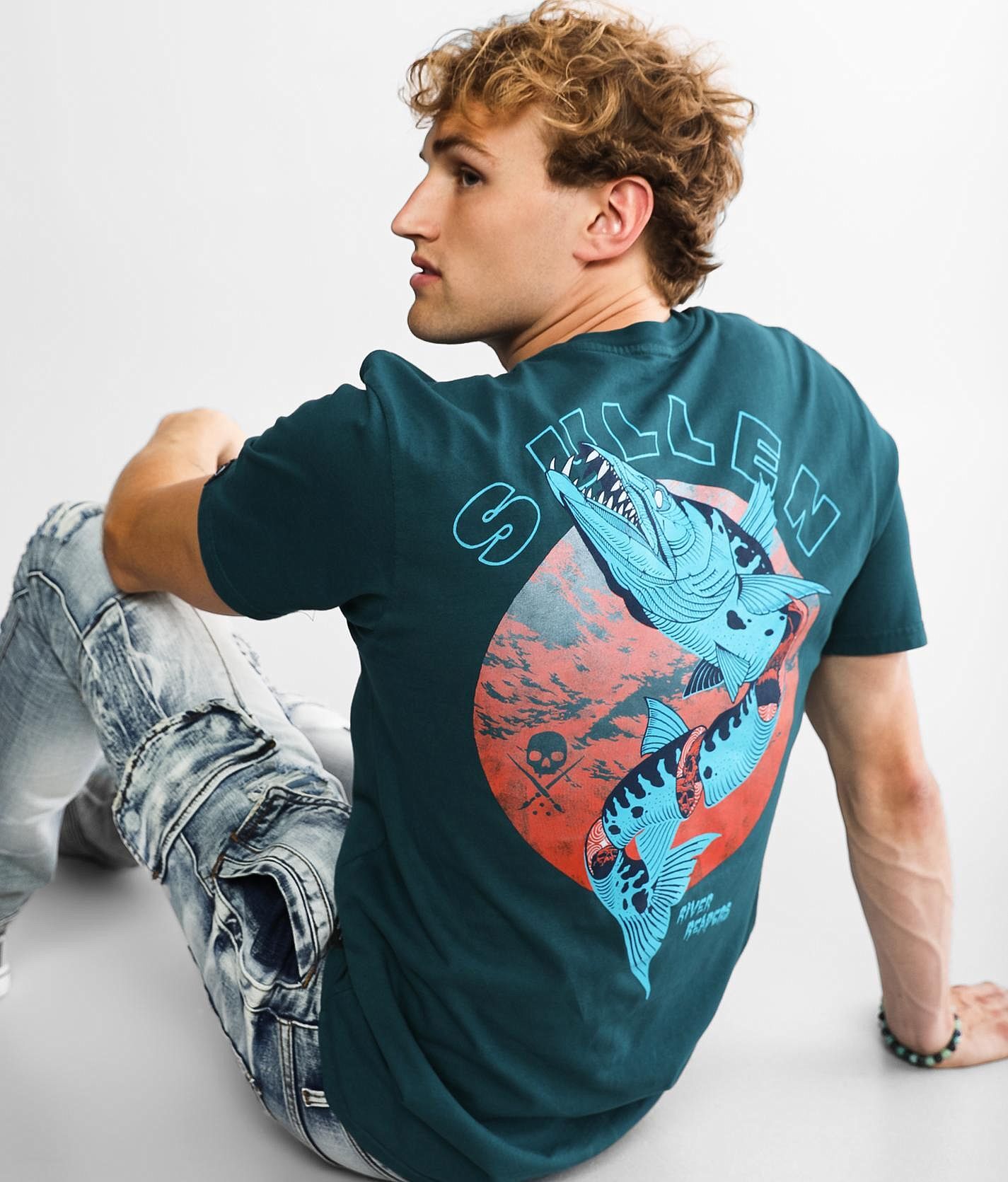 Sullen Cuda Deep Teal T-Shirt  - Turquoise - male - Size: Extra Large