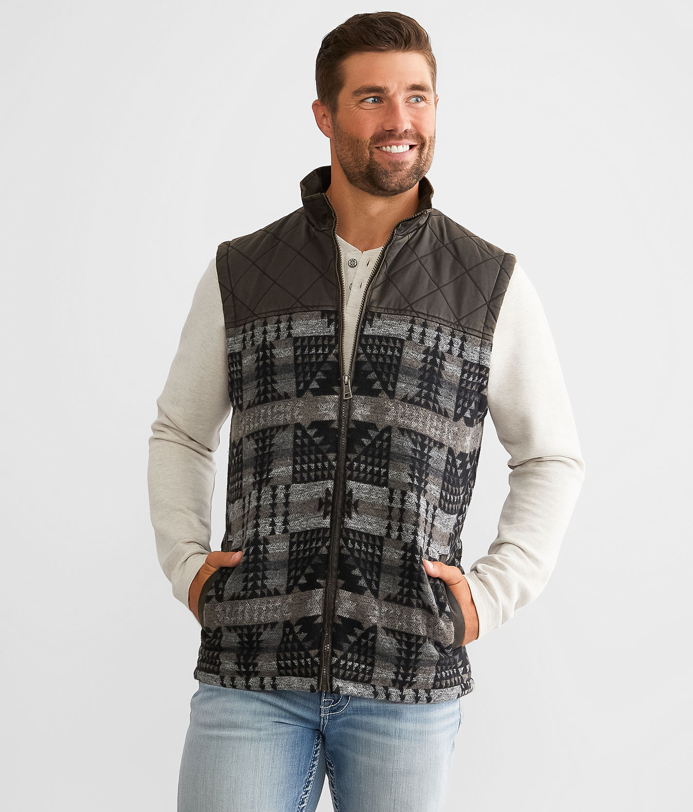 BKE Antique Aztec Vest  - Brown;Grey - male - Size: Small