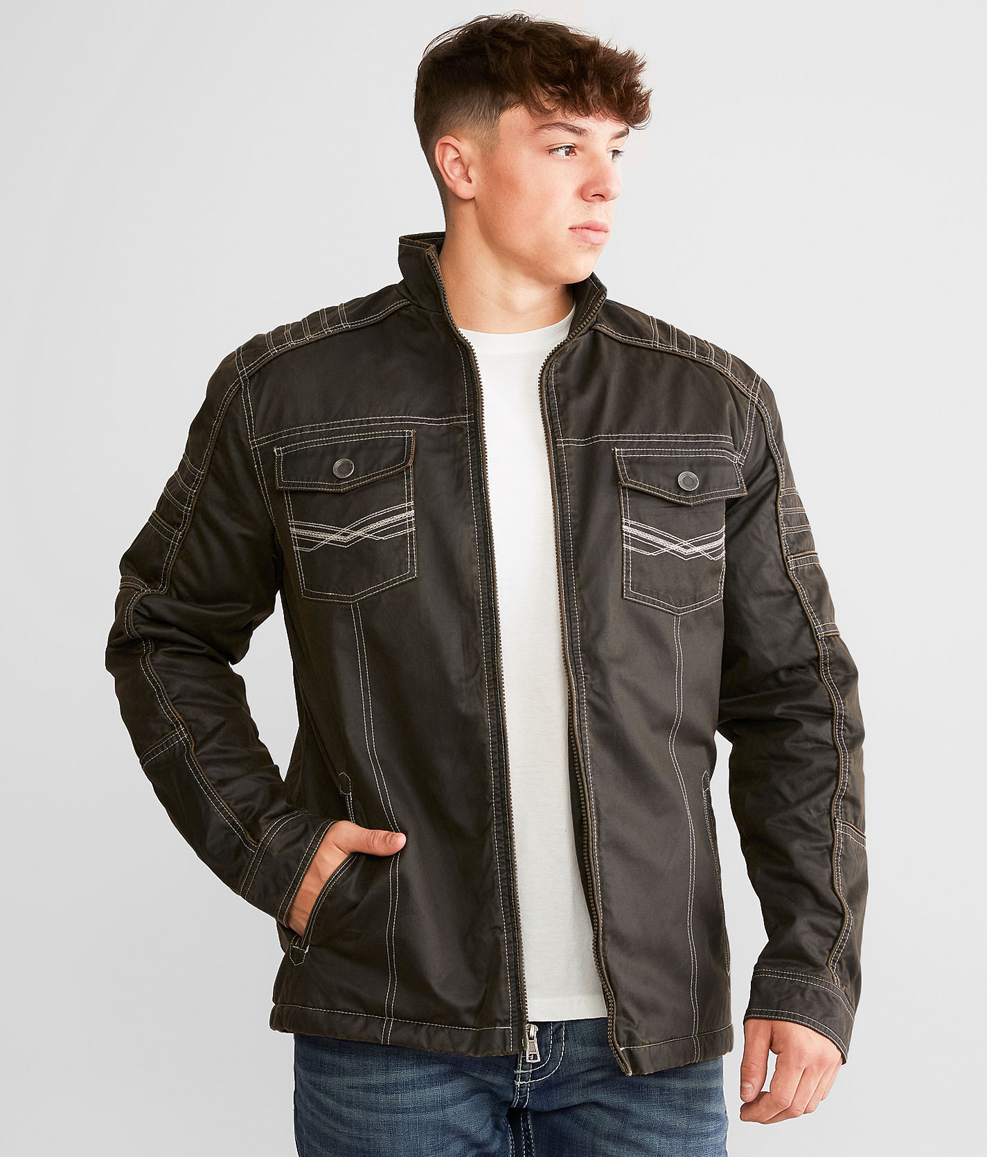 BKE Antique Faux Leather Jacket  - Brown - male - Size: Medium