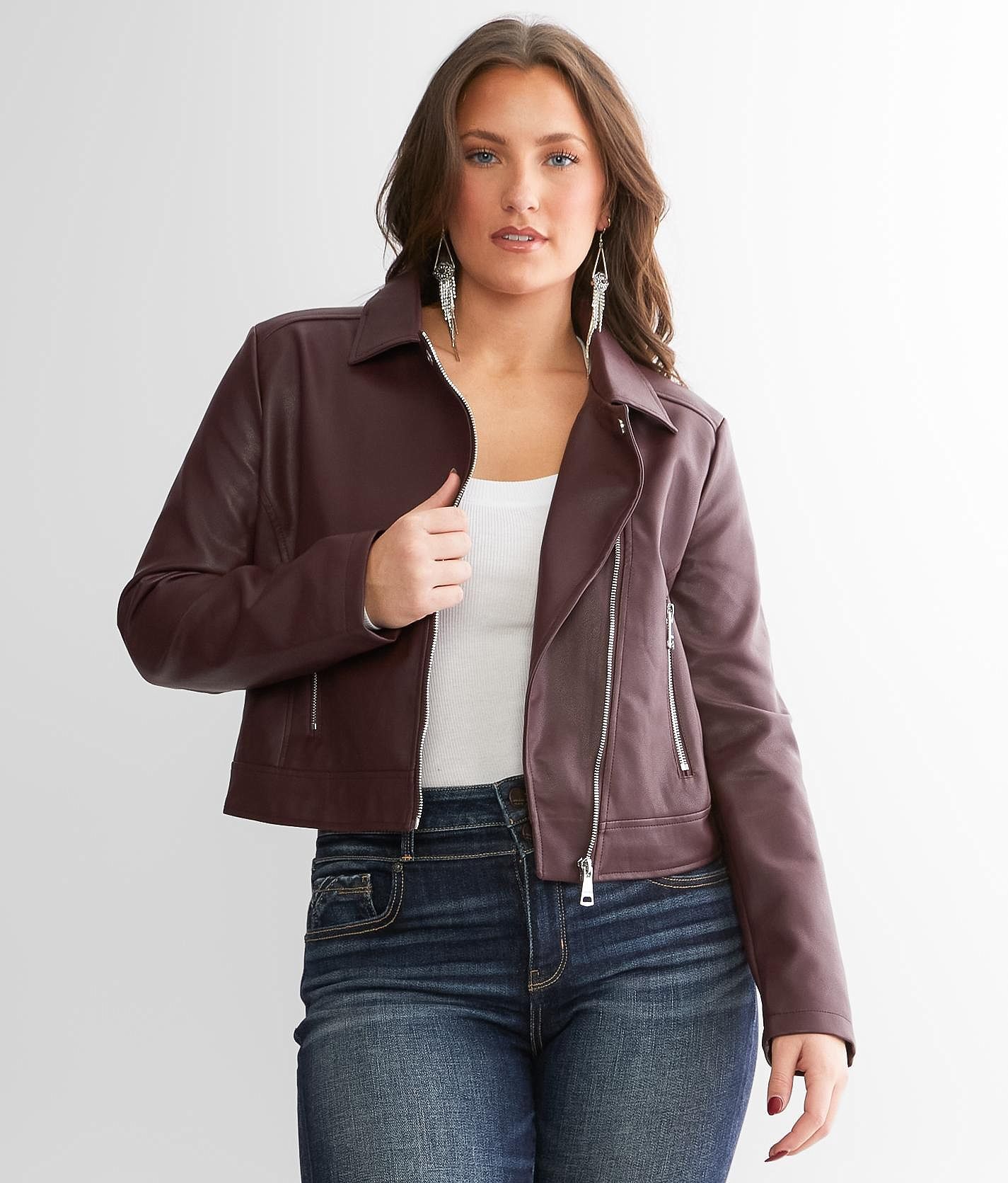 Vigoss Faux Leather Jacket  - Red - female - Size: Large