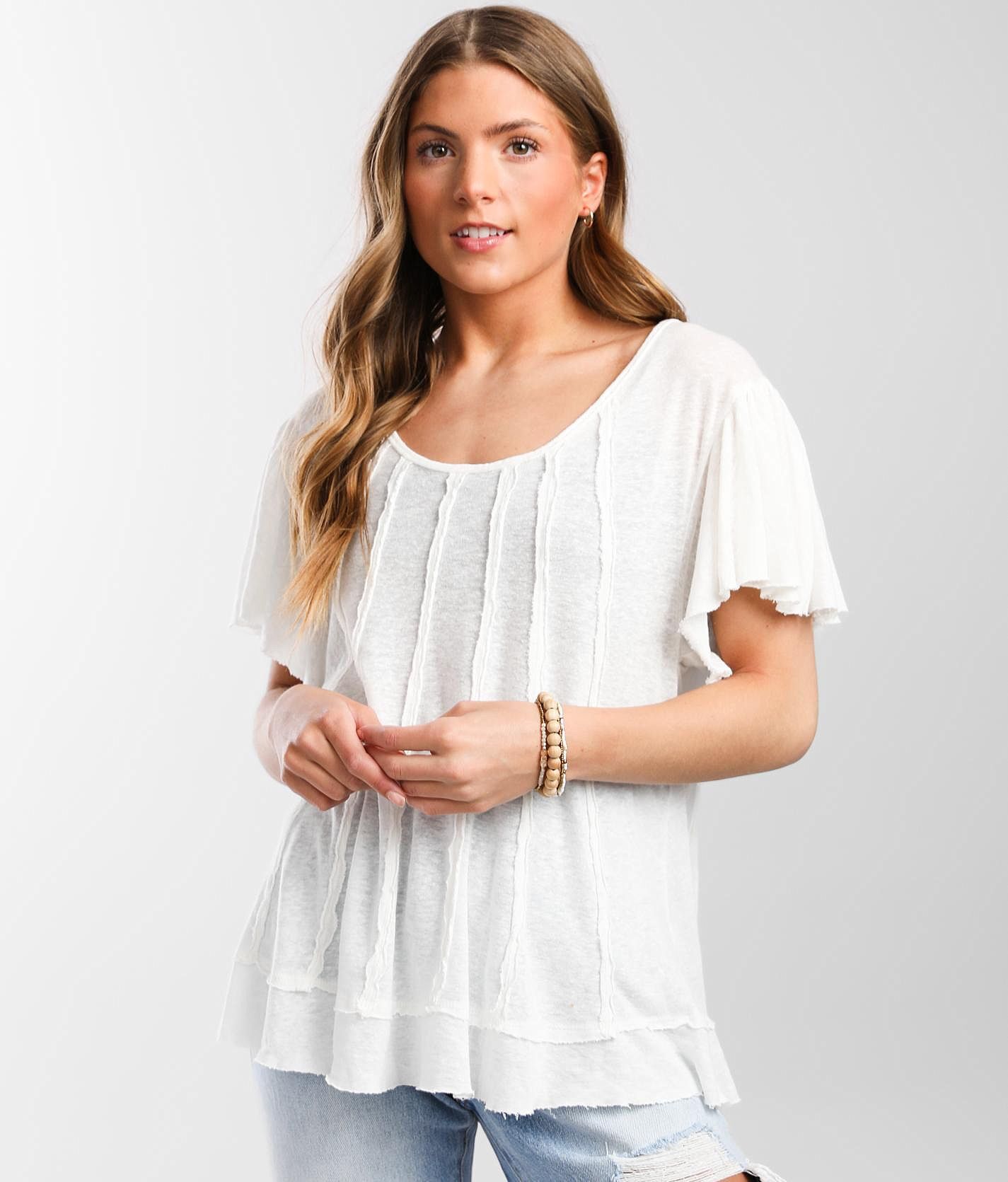 Mustard Seed Raw Edge Top  - White - female - Size: Small