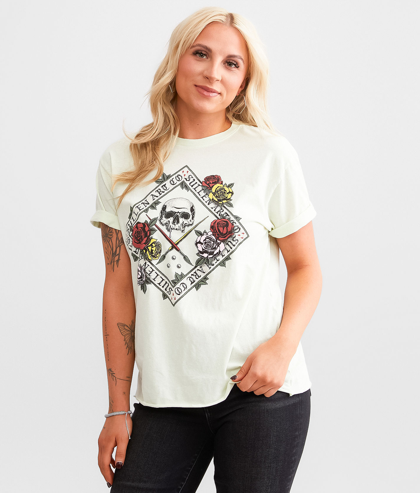 Sullen Angels Floral Badge T-Shirt  - Green - female - Size: Extra Small