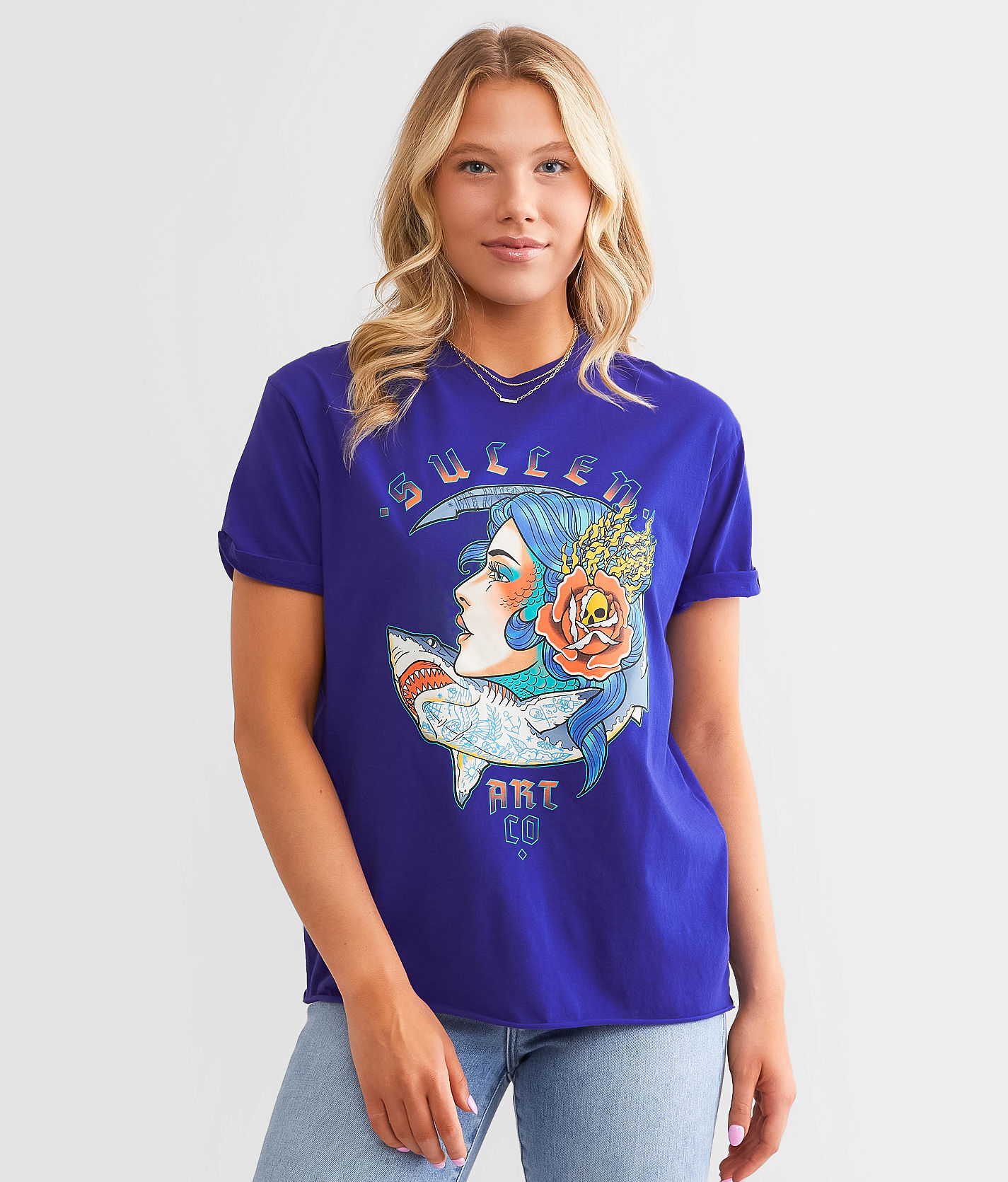 Sullen Siren Sharks T-Shirt  - Blue - female - Size: Large