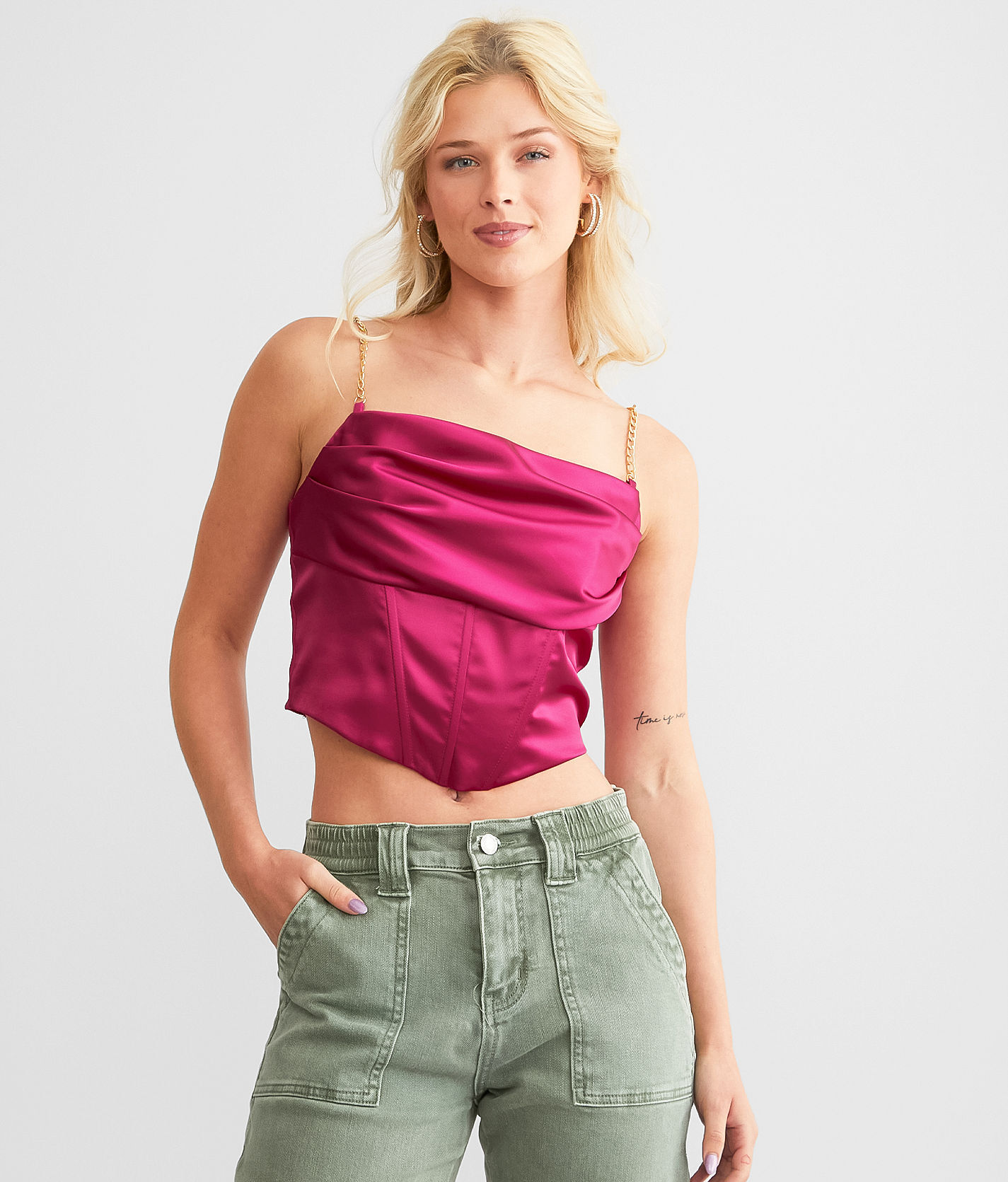 The Vintage Shop Satin Corset Cropped Tank Top  - Pink - female - Size: Extra Small